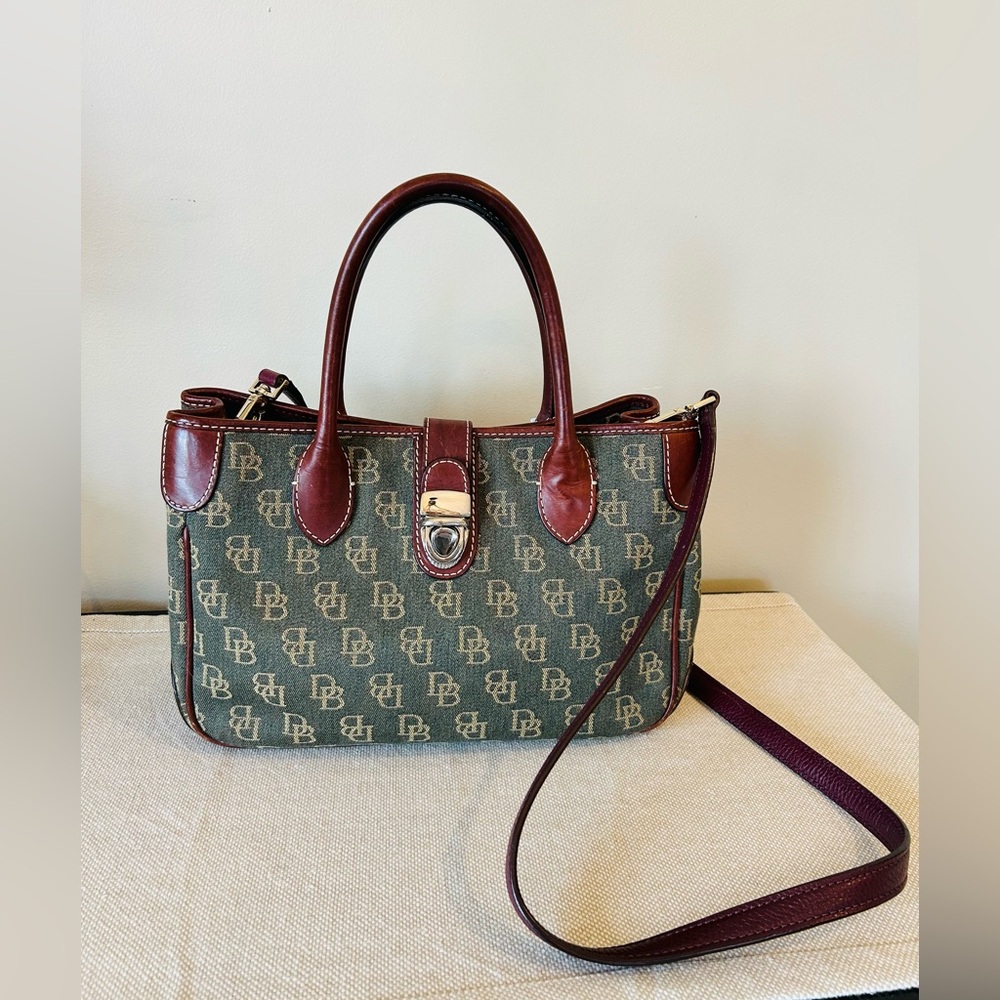 Dooney & Bourke Olive and Oxblood\Brown Leather Satchel